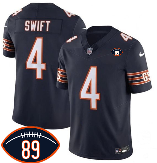 Men's Navy Chicago Bears #4 D'Andre Swift 2026 With Mike Ditka 89 Patch F.U.S.E. Vapor Untouchable Limited Stitched Football Jersey